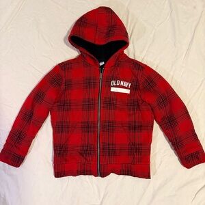 Old Navy Kids Red Plaid Sherpa Zip Up